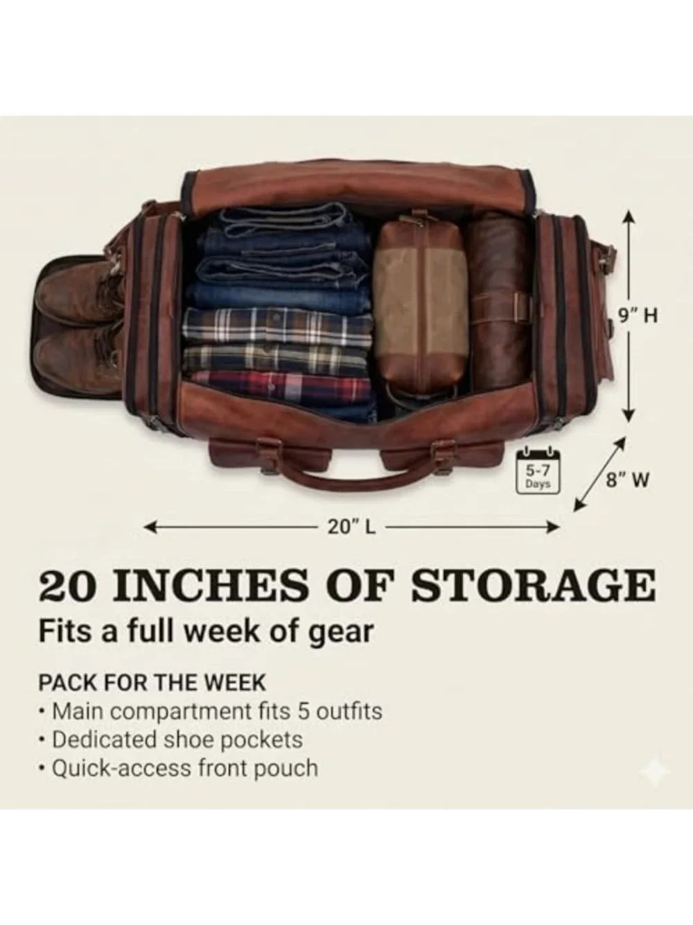 Vintage Leather Weekender Duffel Bag - Unisex Travel Luggage with Shoulder